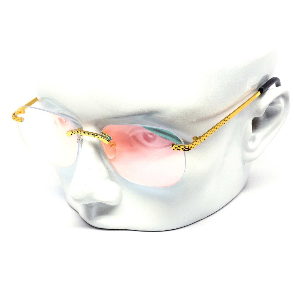 Rimless Sunglasses Oval Lens Gold Frame Pink Tint Fashion Shades‎ Elegant Design